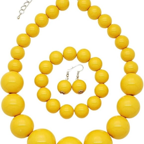 Jewelry - Women's Faux Pearl Chunky Jewelry Set Necklace Bracelet Earring Statement